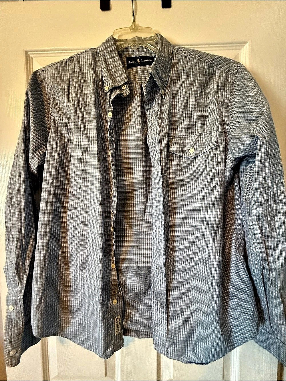 Ralph Lauren Men's Checkered Button Down in Blue & White Size Medium Used